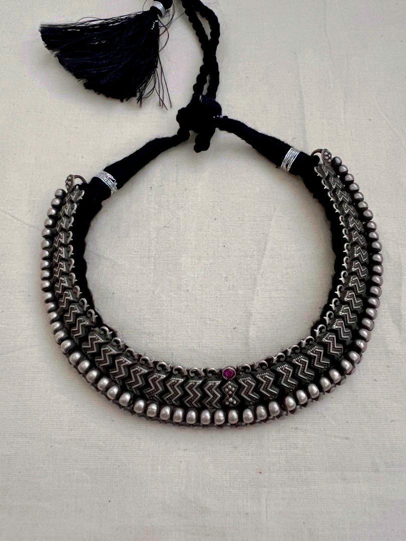 Thussi necklace with earrings, SET-Silver Neckpiece-CI-House of Taamara