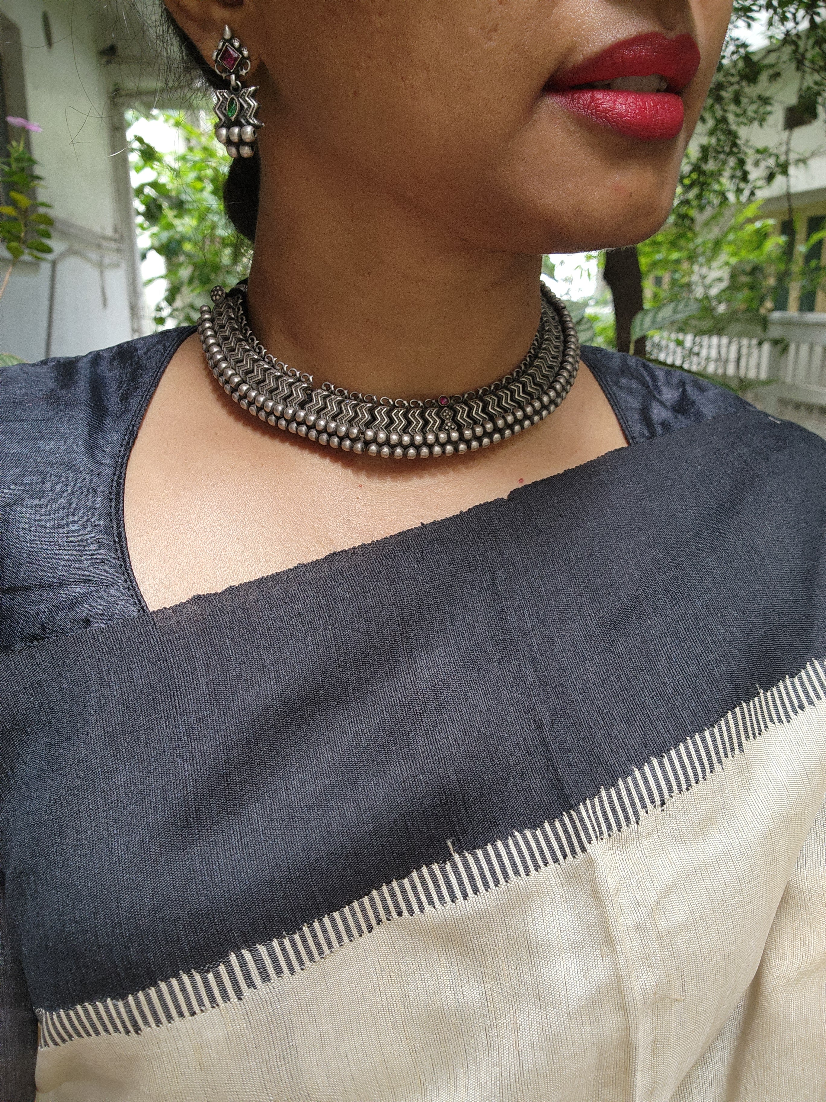 Thussi necklace with earrings, SET-Silver Neckpiece-CI-House of Taamara