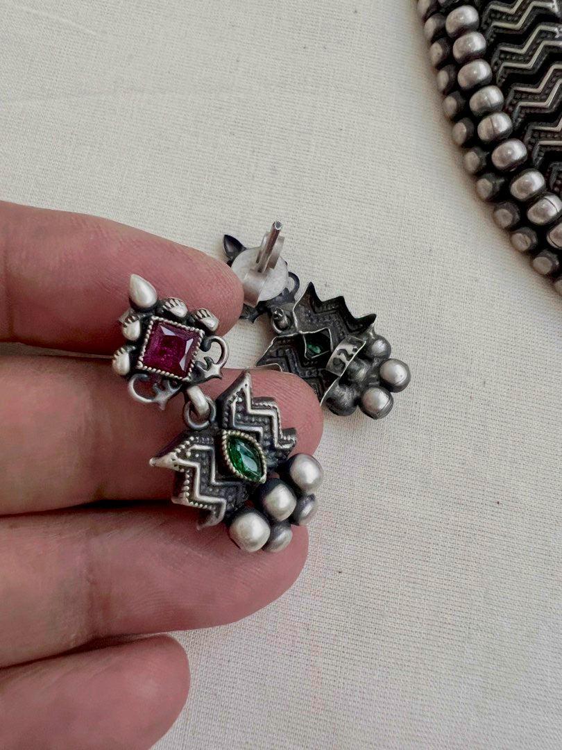Thussi necklace with earrings, SET-Silver Neckpiece-CI-House of Taamara