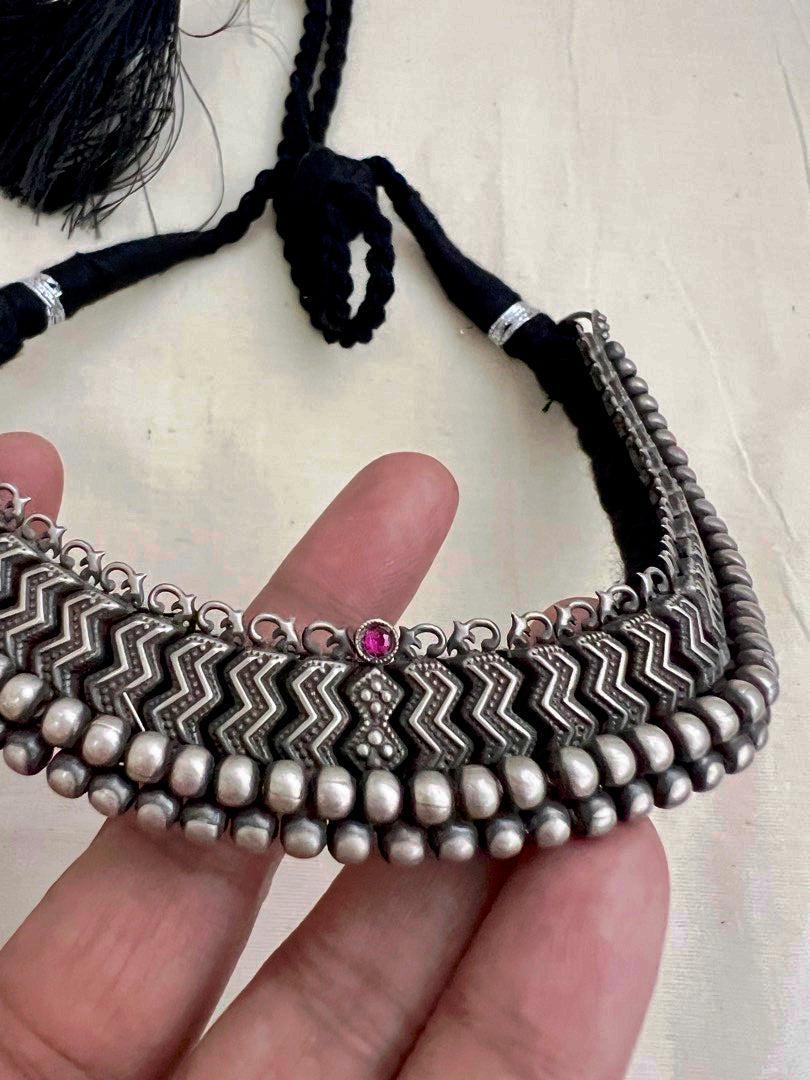 Thussi necklace with earrings, SET-Silver Neckpiece-CI-House of Taamara