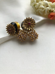 Topaz with antique style flower & pearls bunch-Earrings-PL-House of Taamara