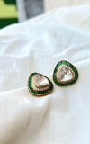 Triangle moissanite with green stones on the side-Silver earrings-EZ-House of Taamara
