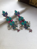 Turquoise and lapis silver polish earring-Earrings-PL-House of Taamara