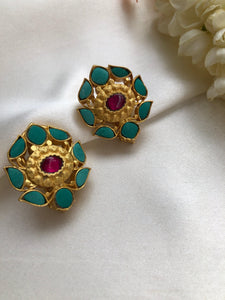 Turquoise and pink stone earrings-Earrings-PL-House of Taamara