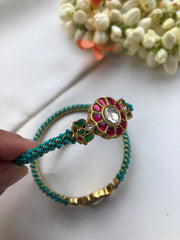 Turquoise beads with kundan bangles, PAIR, 2.6-Silver Bracelet-PL-House of Taamara
