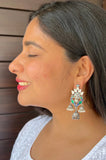 Turquoise, green and blue enamel peacock earring-Silver earrings-EZ-House of Taamara