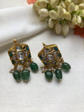 Turquoise kundan earrings with Green beads-Earrings-PL-House of Taamara