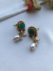 Turquoise kundan necklace with earrings, SET-Silver Neckpiece-PL-House of Taamara