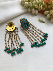 Turquoise latkan earrings with pearl drops & turquoise beads-Earrings-PL-House of Taamara