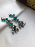 Turquoise long silver polish jhumkas-Earrings-PL-House of Taamara