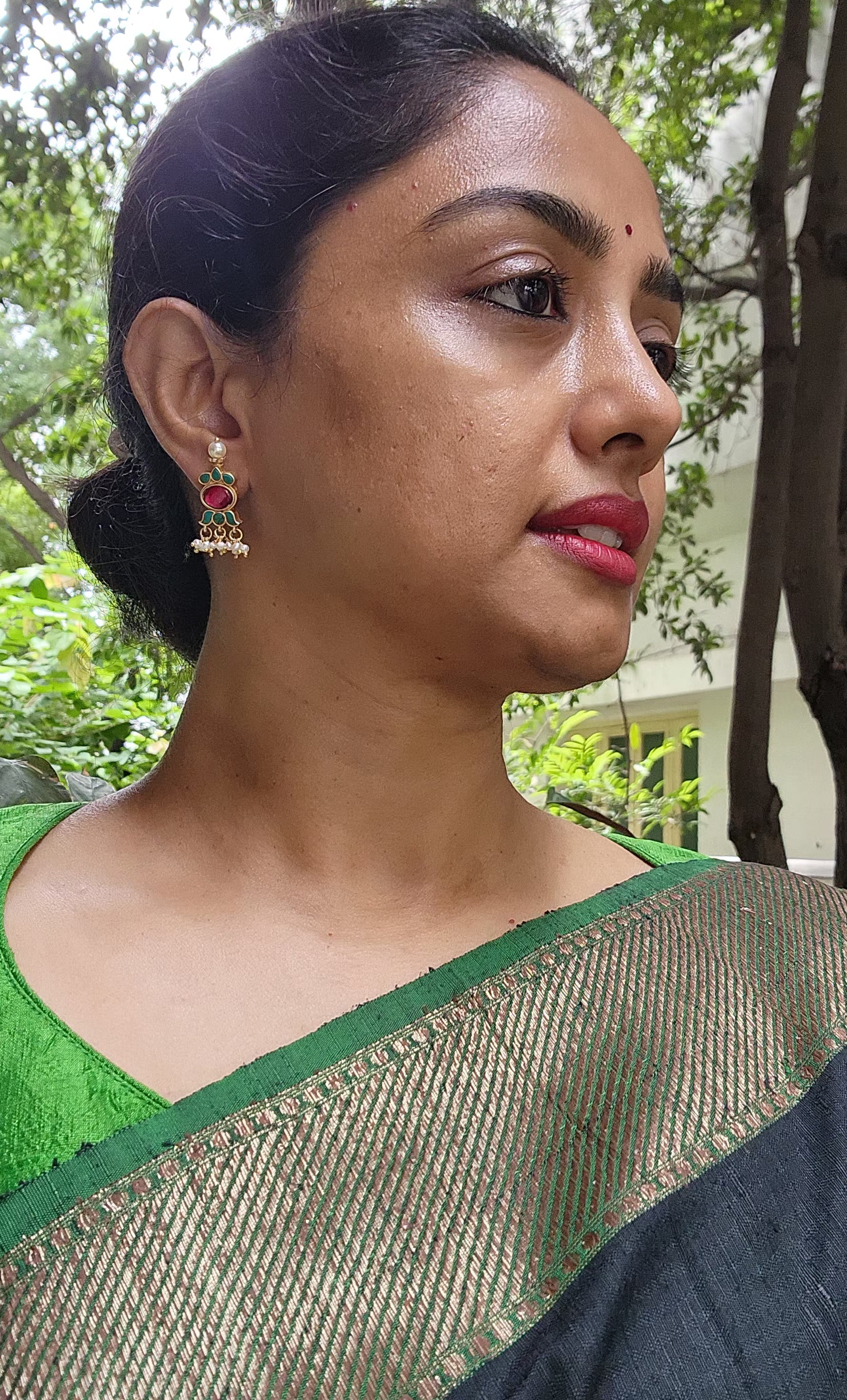 Turquoise & ruby earrings with pearls-Earrings-PL-House of Taamara