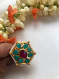 Turquoise & ruby hexagonal ring-Finger Ring-PL-House of Taamara