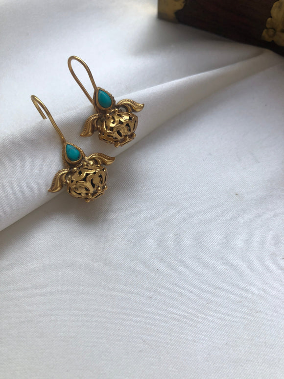 Turquoise with antique bead hook earrings-Earrings-PL-House of Taamara