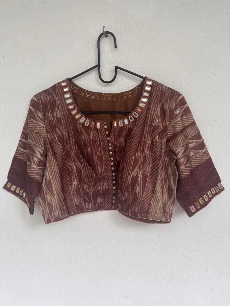 Tussar Shibori with mirror Work-Blouse-House of Taamara-House of Taamara