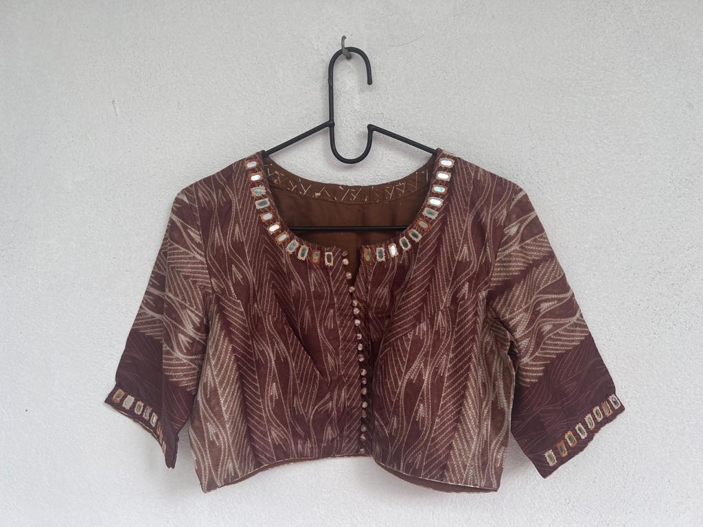 Tussar Shibori with mirror Work-Blouse-House of Taamara-House of Taamara