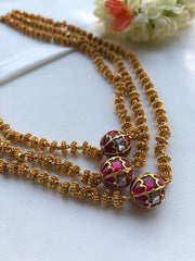 Tussi chain 3 layered with ruby kundan mala-Silver Neckpiece-PL-House of Taamara