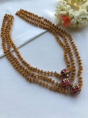 Tussi chain 3 layered with ruby kundan mala-Silver Neckpiece-PL-House of Taamara