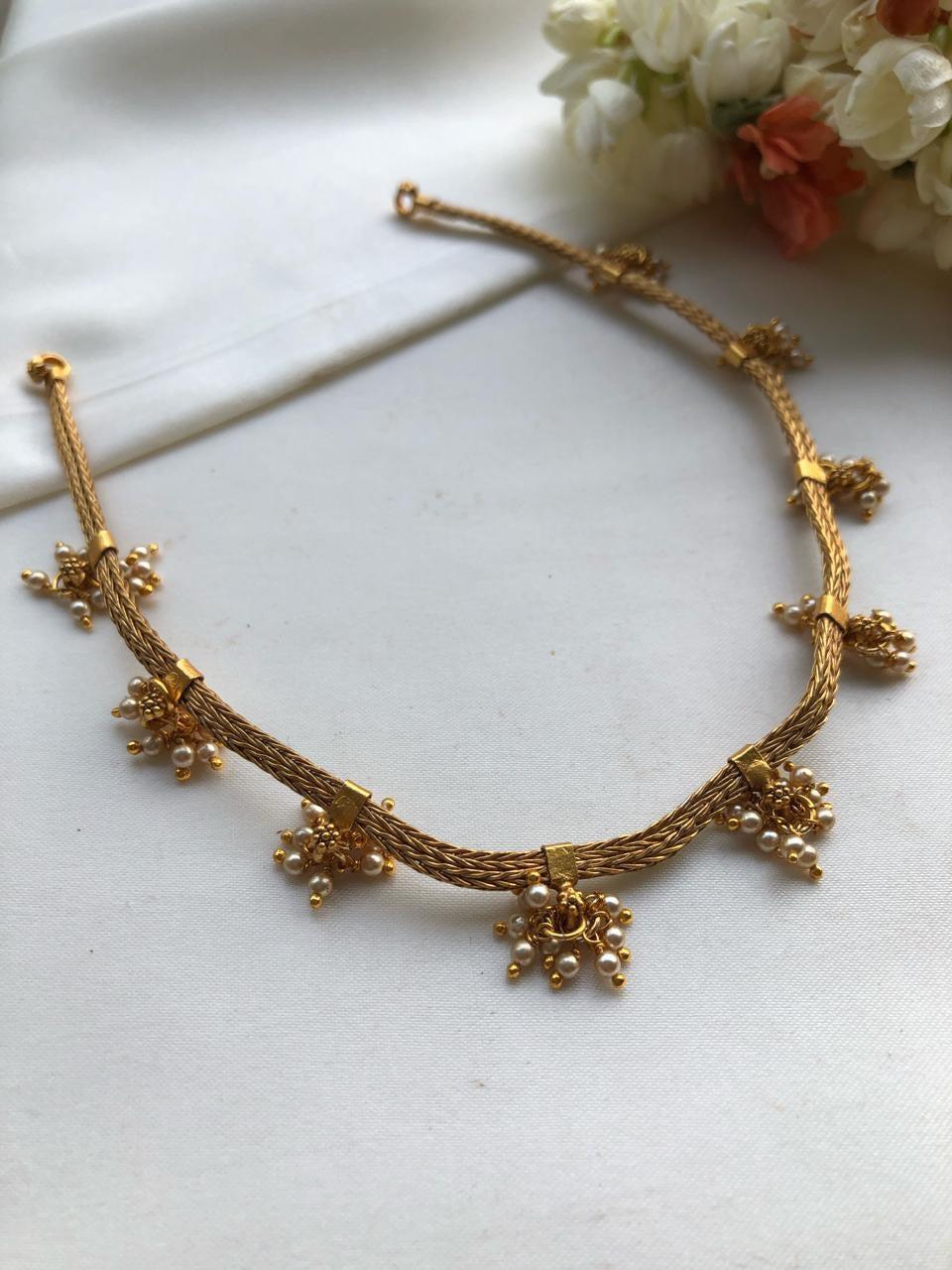 Tussi chain with bunch pearls-Silver Neckpiece-PL-House of Taamara