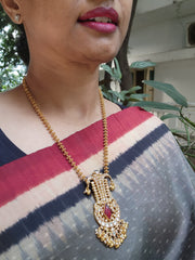 Tussi chain with kundan pendant-Silver Neckpiece-PL-House of Taamara