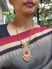 Tussi chain with kundan pendant-Silver Neckpiece-PL-House of Taamara