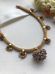 Tussi chain with pearls bunch necklace-Silver Neckpiece-pl-House of Taamara