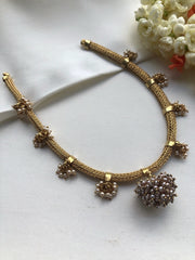 Tussi chain with pearls bunch necklace-Silver Neckpiece-pl-House of Taamara