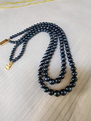 Two Line Akoya Pearls-Silver Neckpiece-House of Taamara-House of Taamara