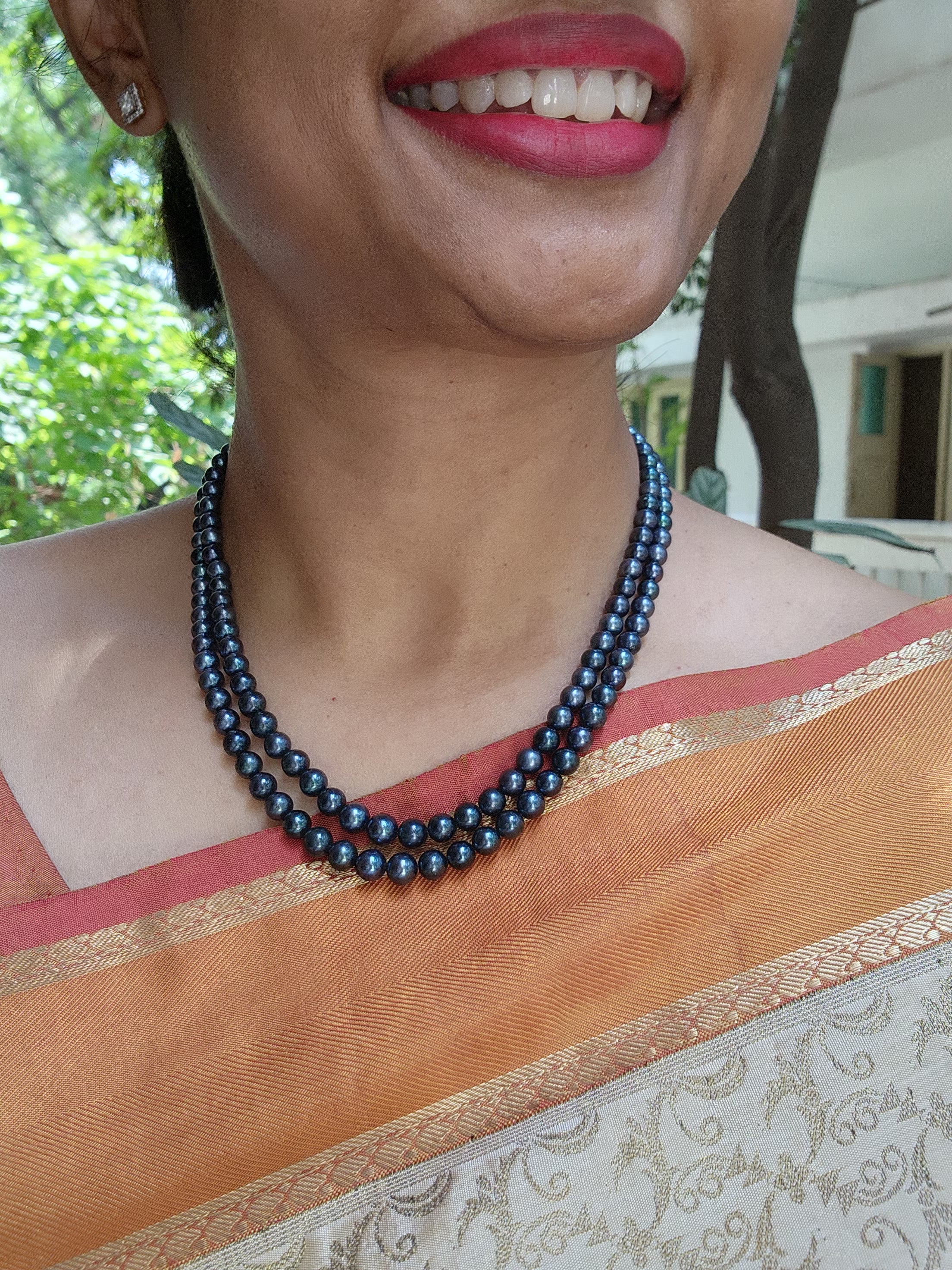 Two Line Akoya Pearls-Silver Neckpiece-House of Taamara-House of Taamara