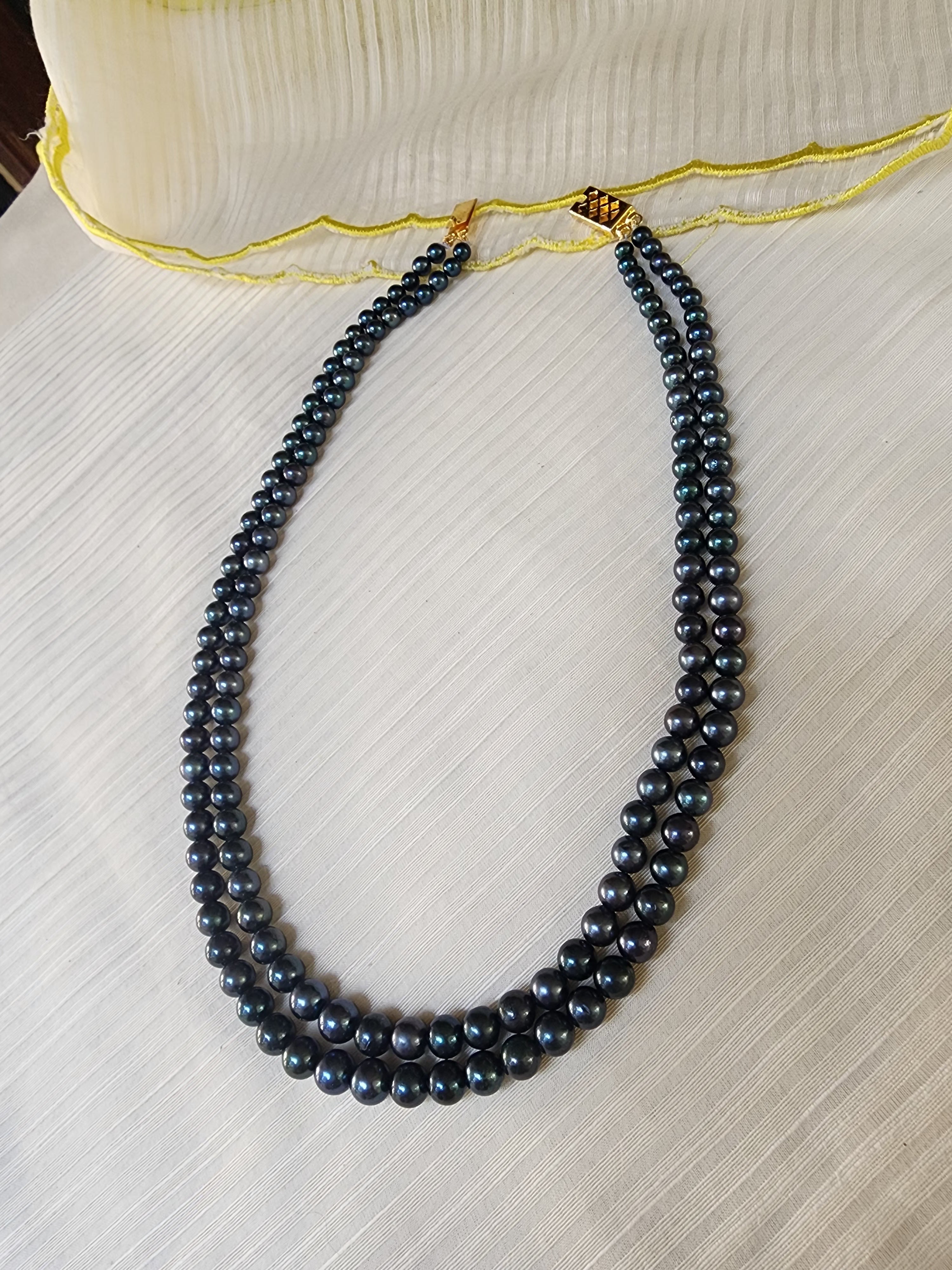 Two Line Akoya Pearls-Silver Neckpiece-House of Taamara-House of Taamara