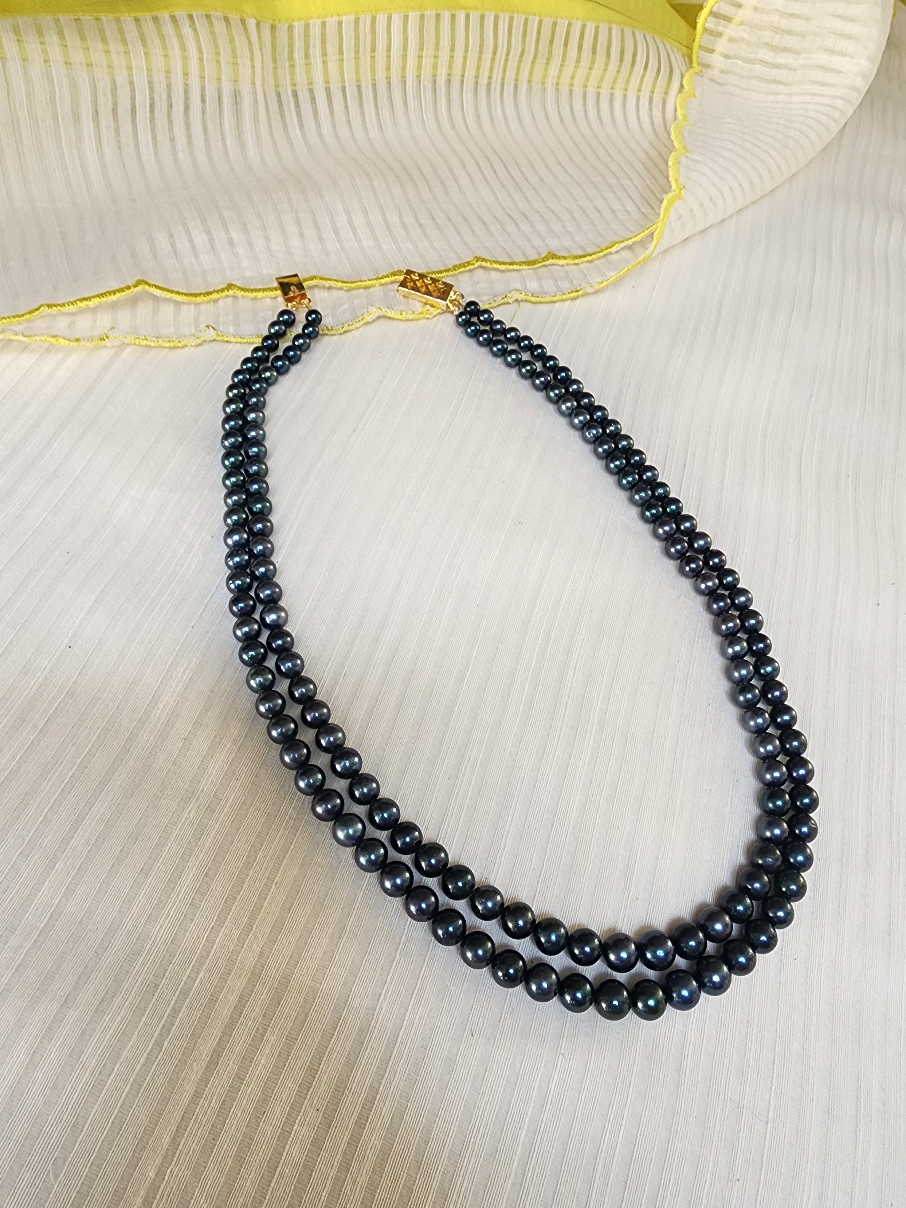 Two Line Akoya Pearls-Silver Neckpiece-House of Taamara-House of Taamara