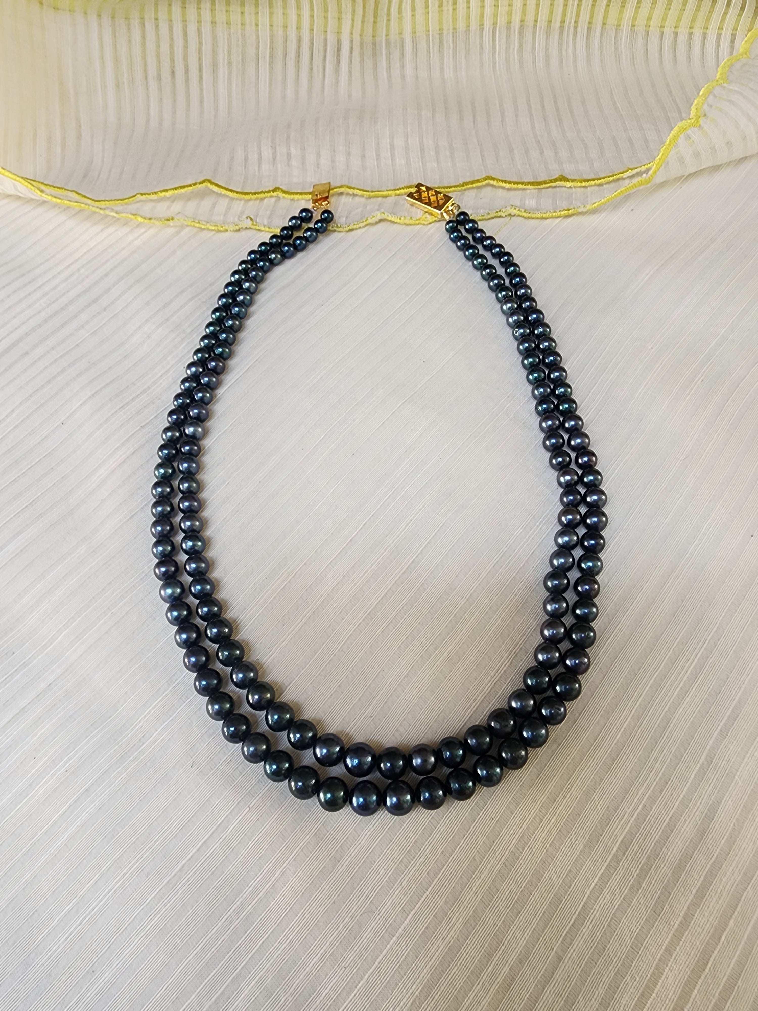 Two Line Akoya Pearls-Silver Neckpiece-House of Taamara-House of Taamara
