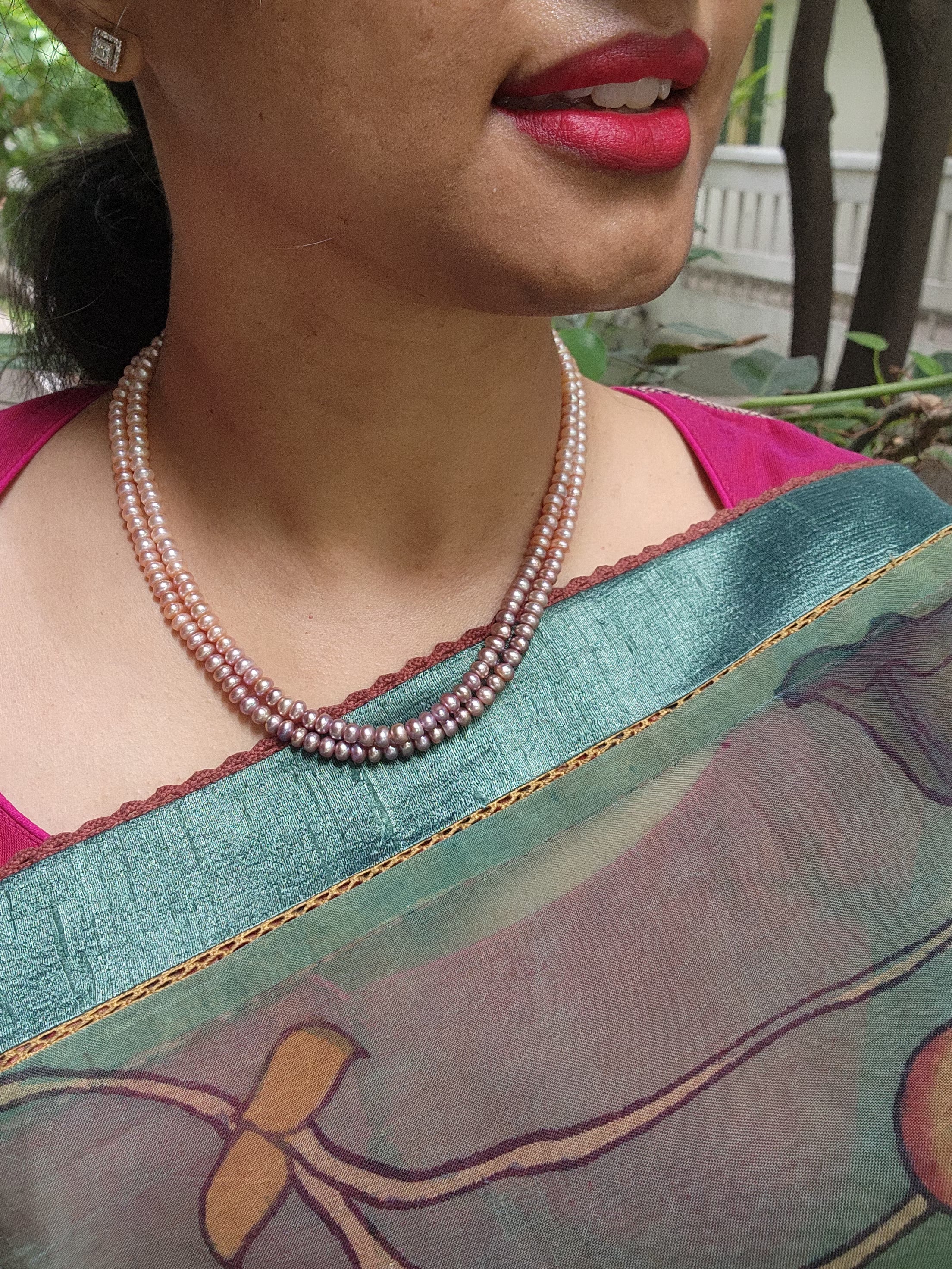 Two Line Fresh Water Pearls-Silver Neckpiece-House of Taamara-House of Taamara