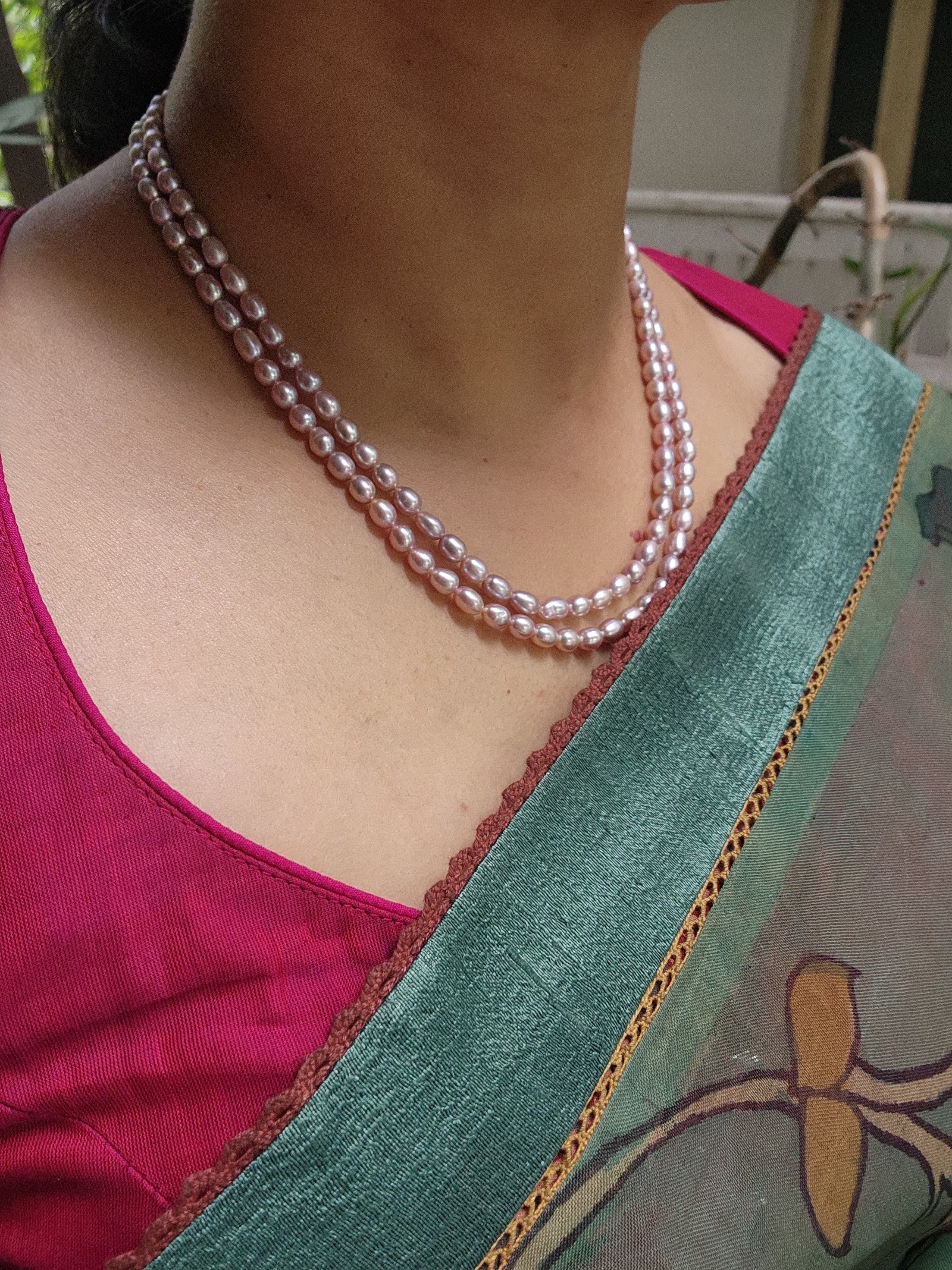 Two Line Fresh Water Pearls-Silver Neckpiece-House of Taamara-House of Taamara