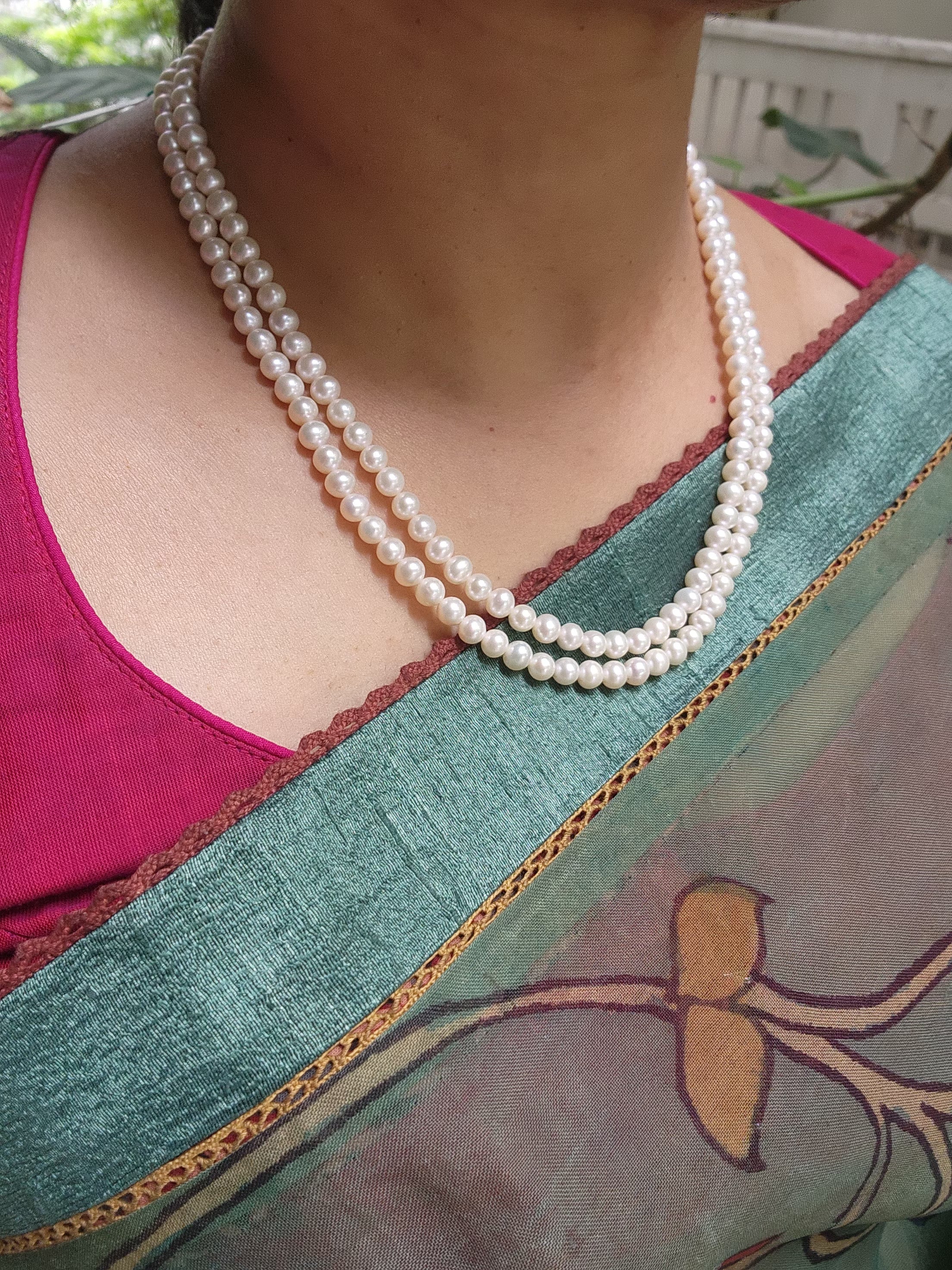 Two Line Fresh Water Pearls-Silver Neckpiece-House of Taamara-House of Taamara