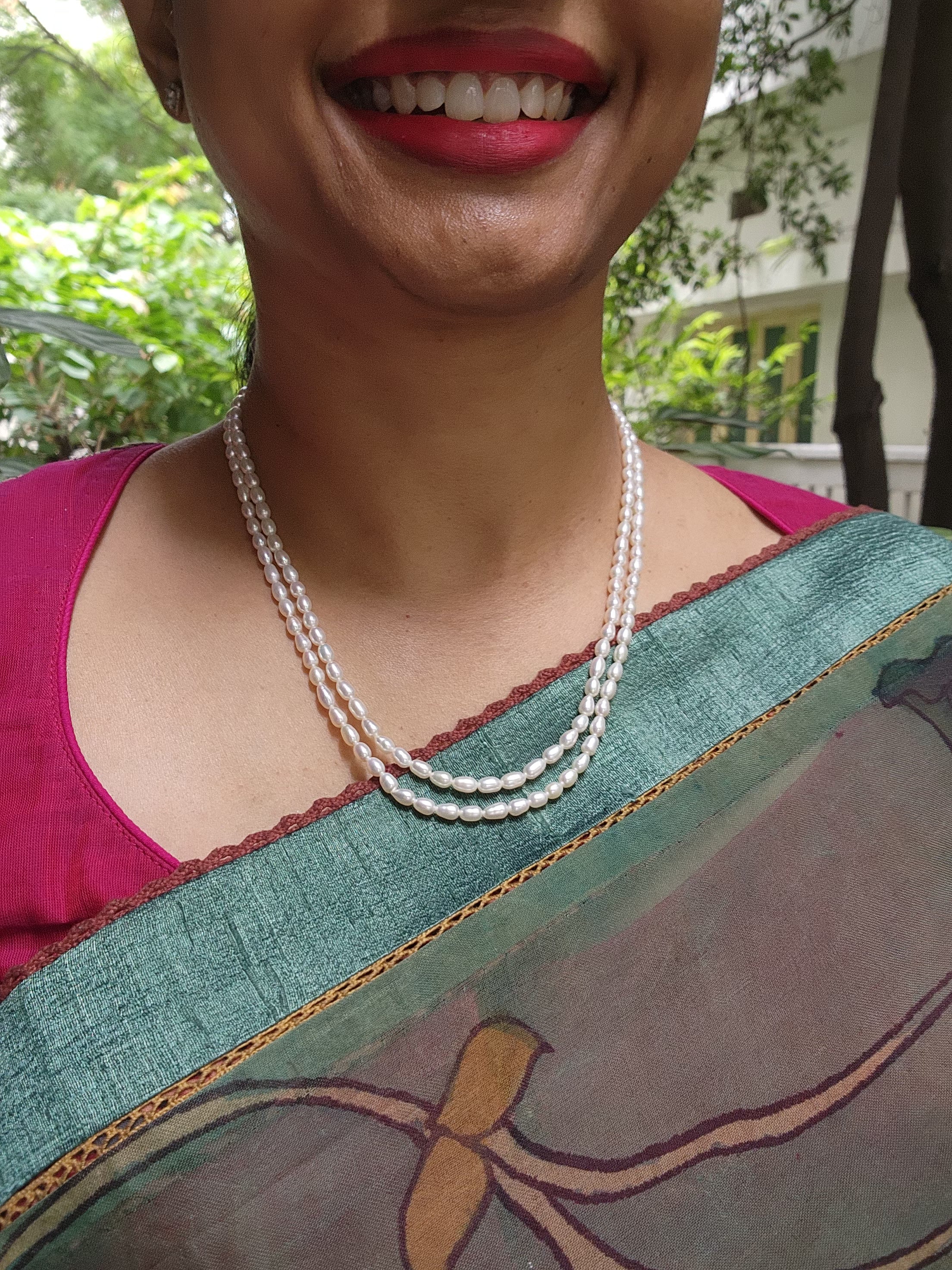 Two Line Fresh Water Pearls-Silver Neckpiece-House of Taamara-House of Taamara
