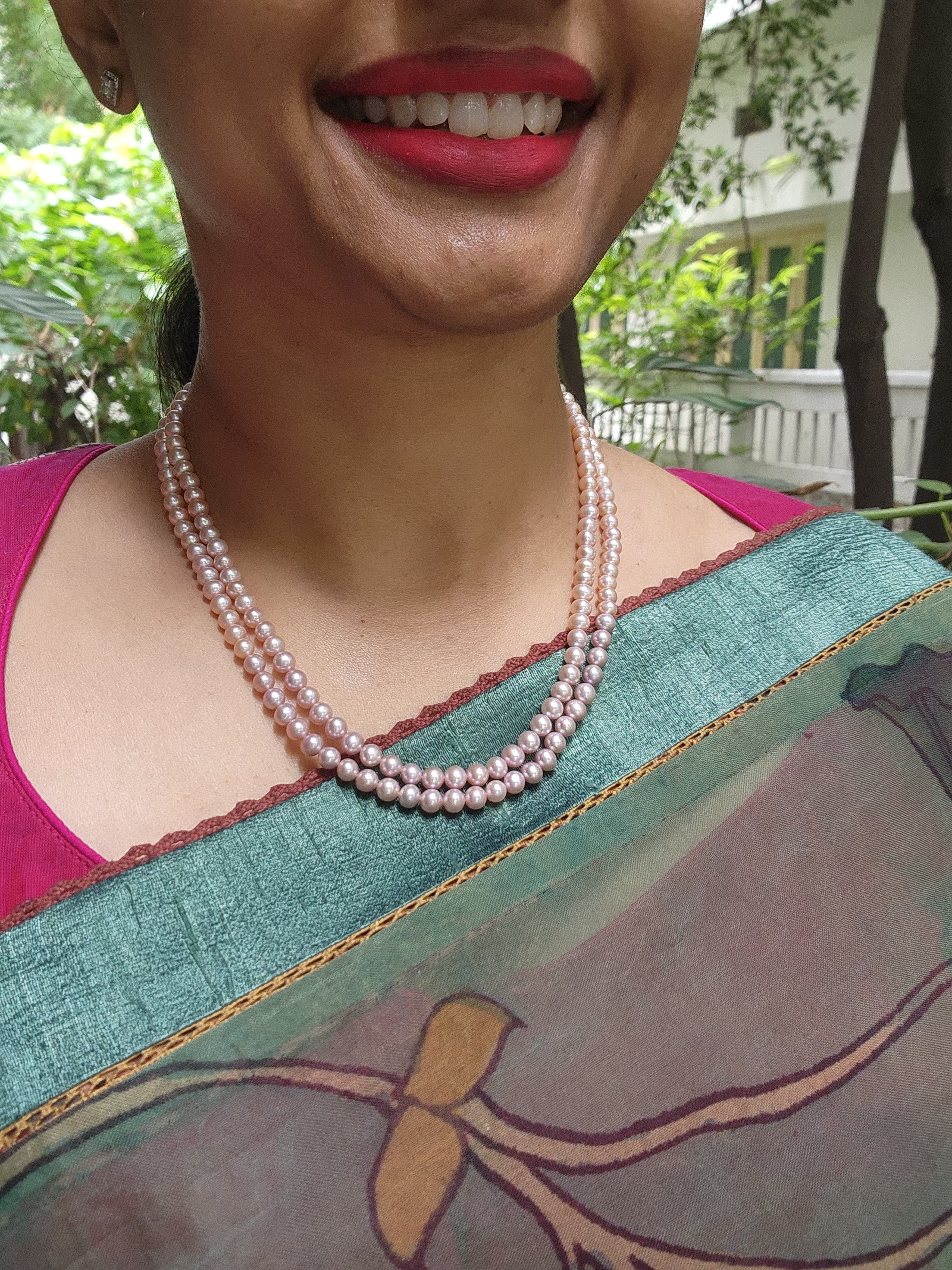 Two Line Fresh Water Pearls-Silver Neckpiece-House of Taamara-House of Taamara