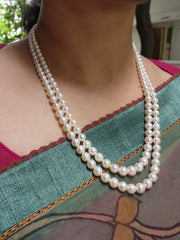 Two Line Fresh Water Pearls-Silver Neckpiece-House of Taamara-House of Taamara