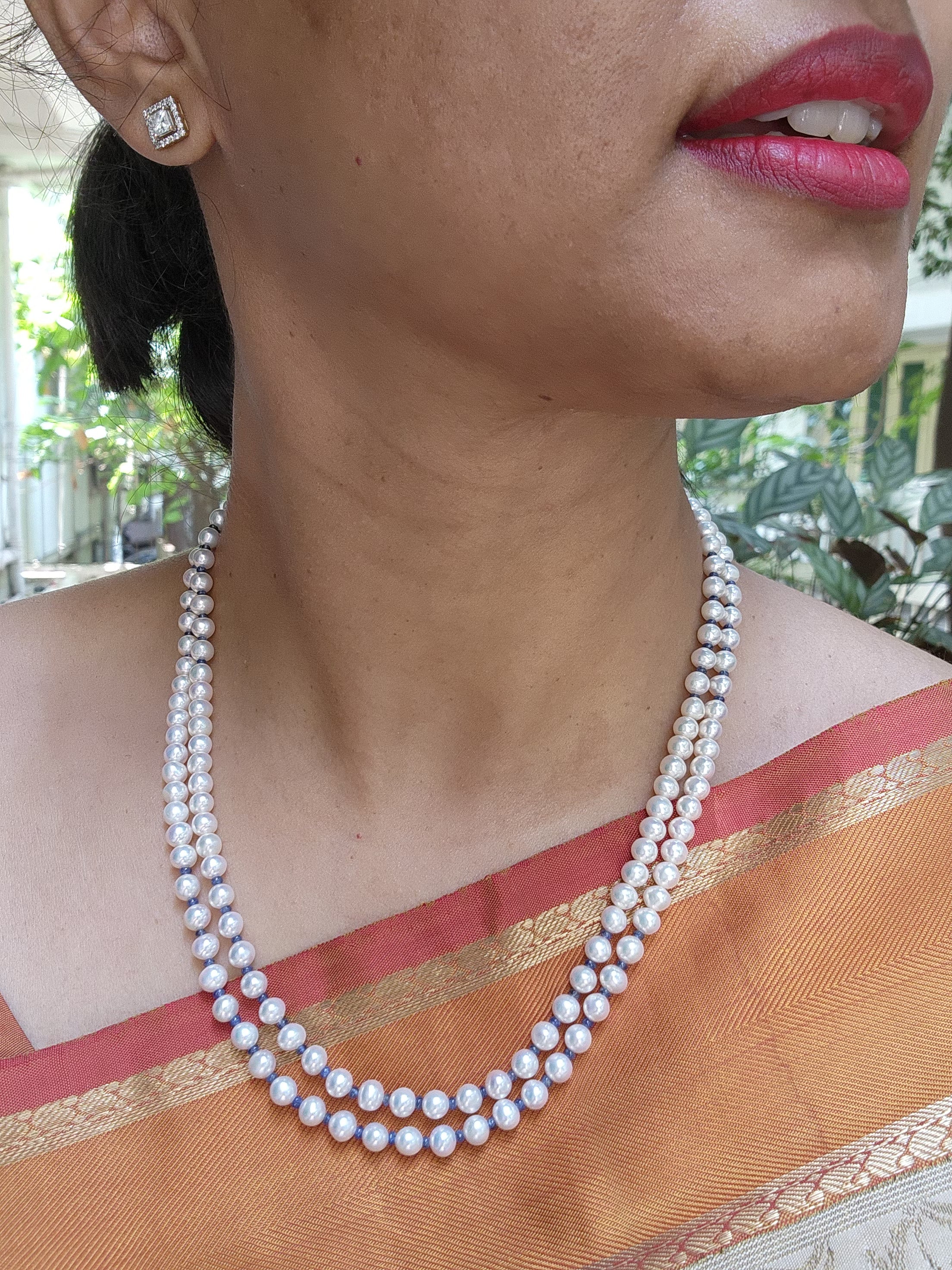 Two Line Fresh Water Pearls-Silver Neckpiece-House of Taamara-House of Taamara