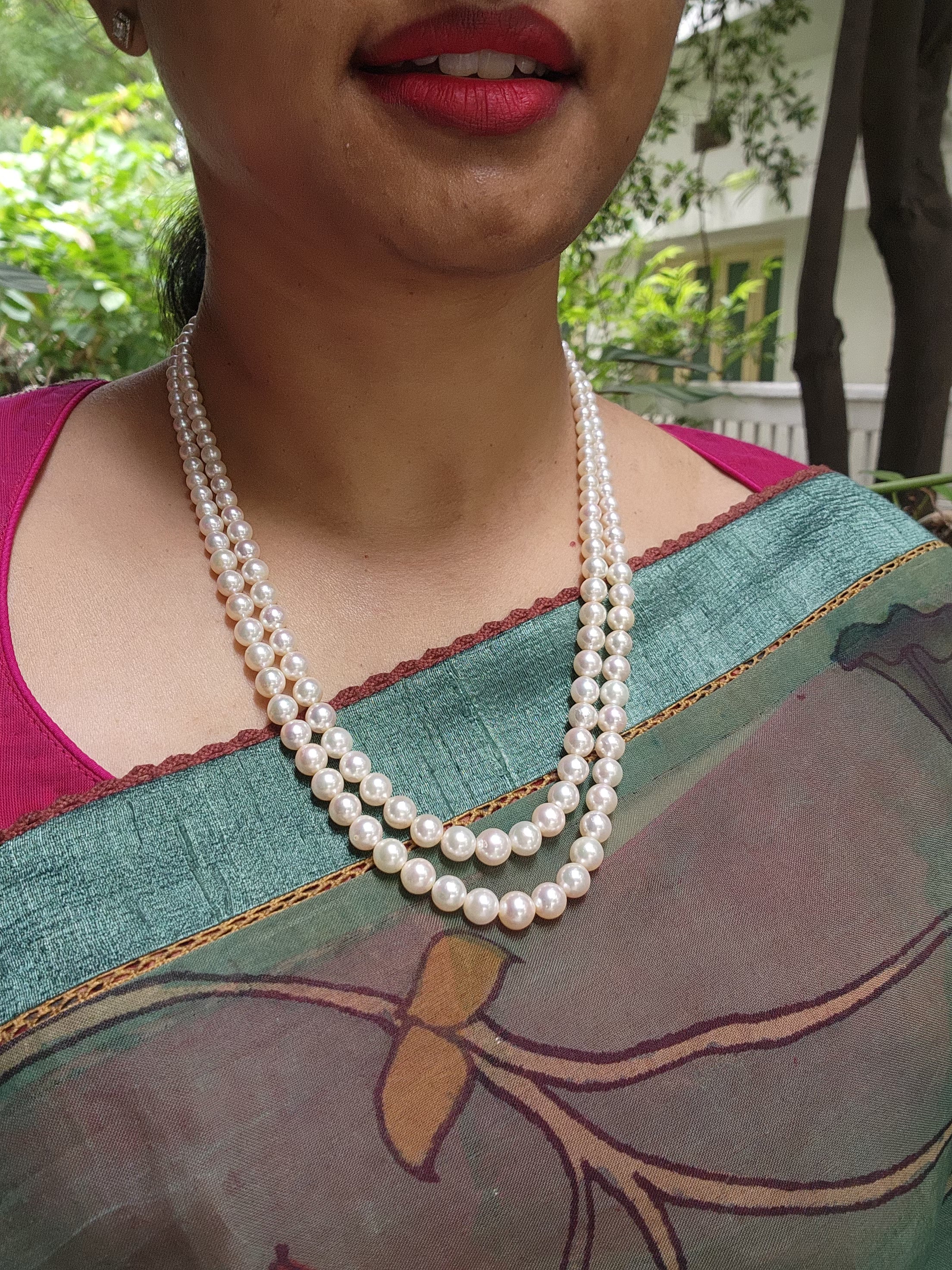 Two Line Fresh Water Pearls-Silver Neckpiece-House of Taamara-House of Taamara