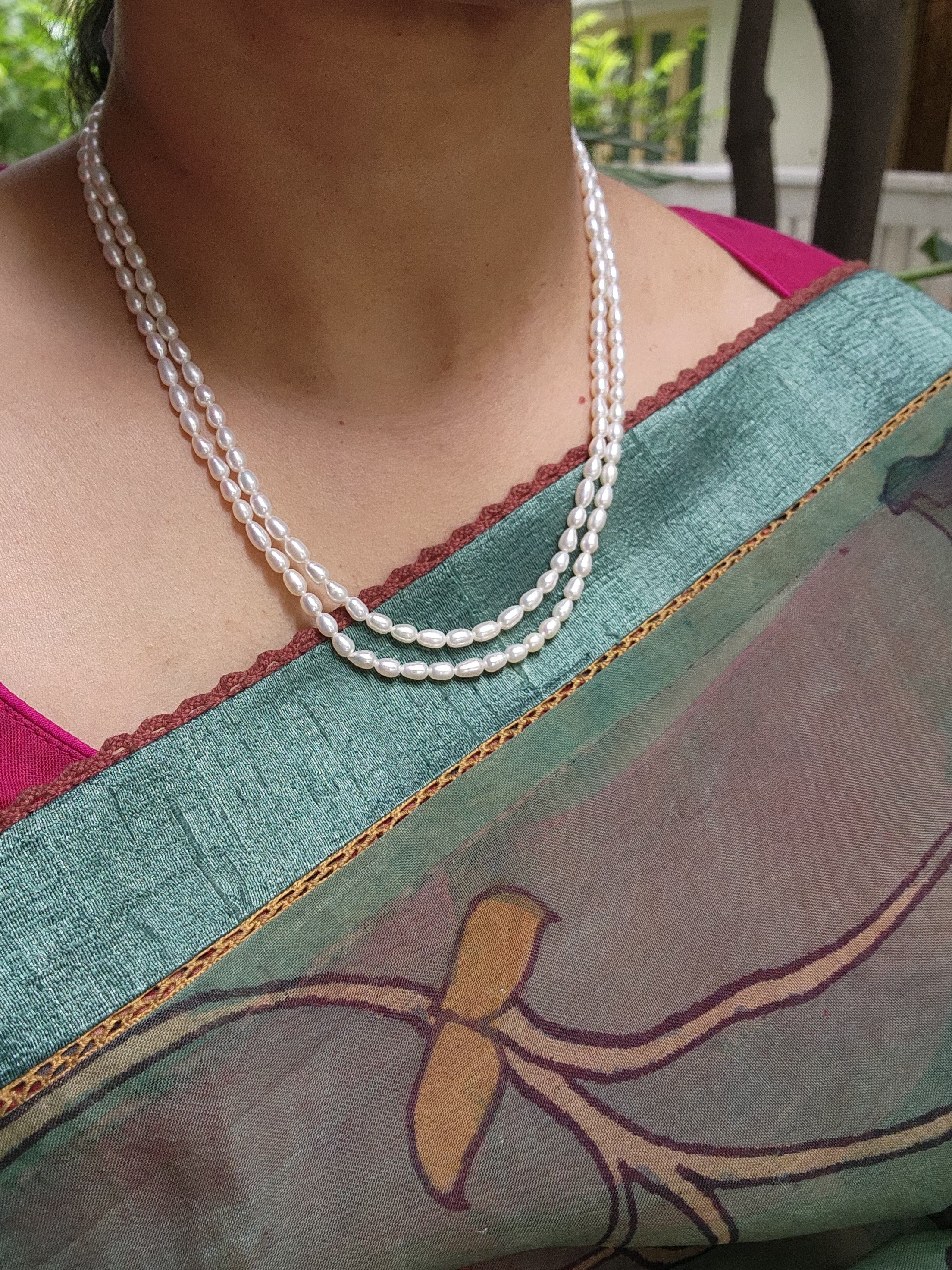 Two Line Fresh Water Pearls-Silver Neckpiece-House of Taamara-House of Taamara