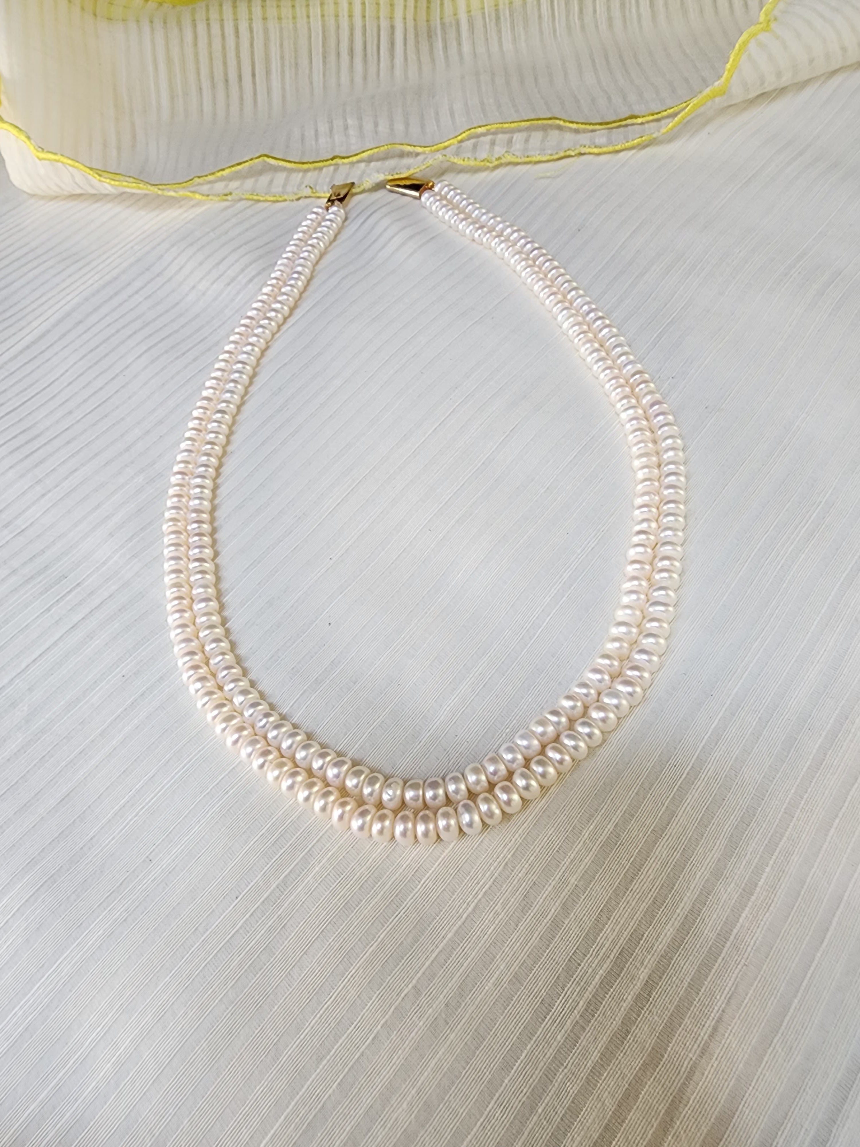 Two Line Fresh Water Pearls-Silver Neckpiece-House of Taamara-House of Taamara