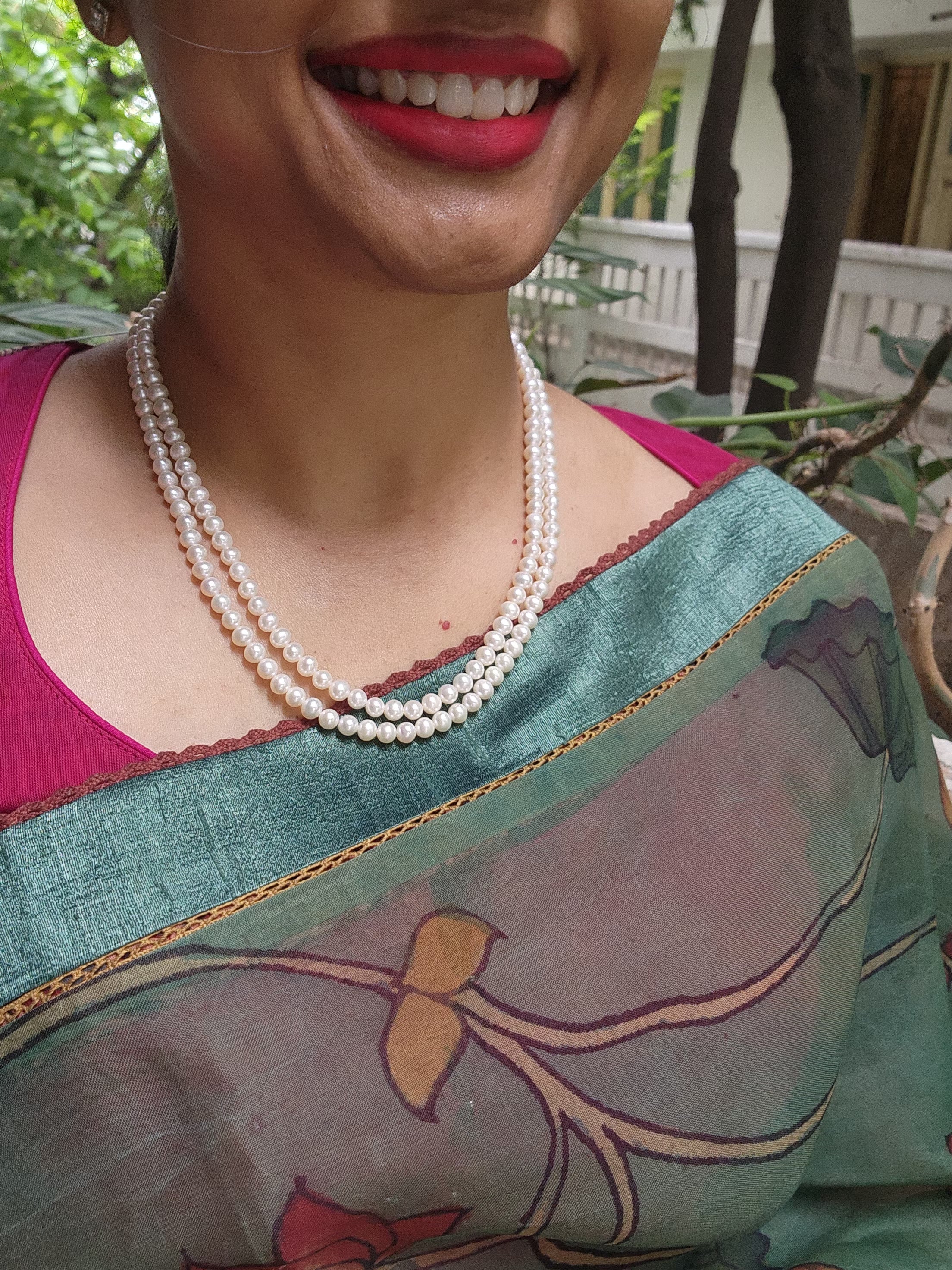 Two Line Fresh Water Pearls-Silver Neckpiece-House of Taamara-House of Taamara
