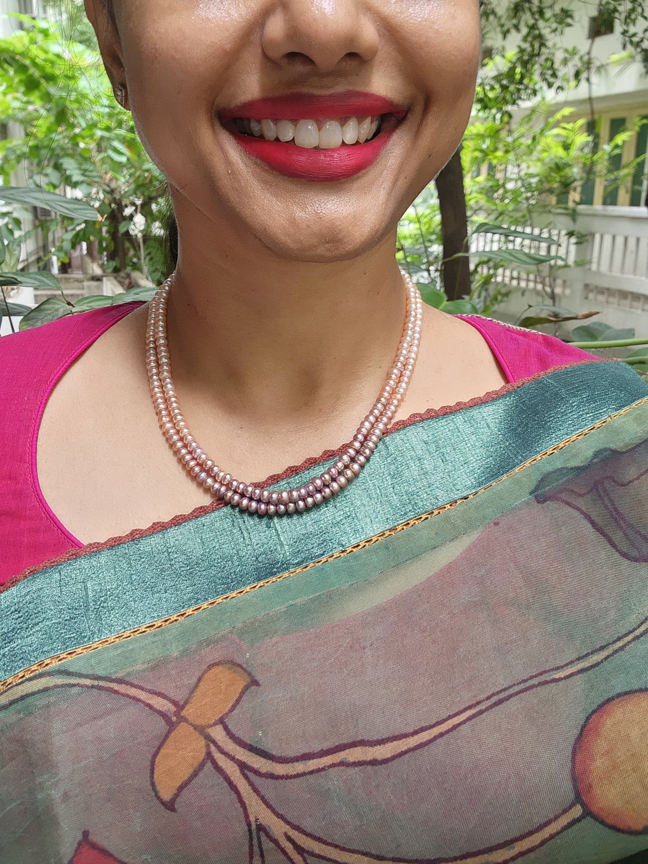 Two Line Fresh Water Pearls-Silver Neckpiece-House of Taamara-House of Taamara