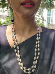 Two line dholki beads necklace-Silver Neckpiece-CI-House of Taamara