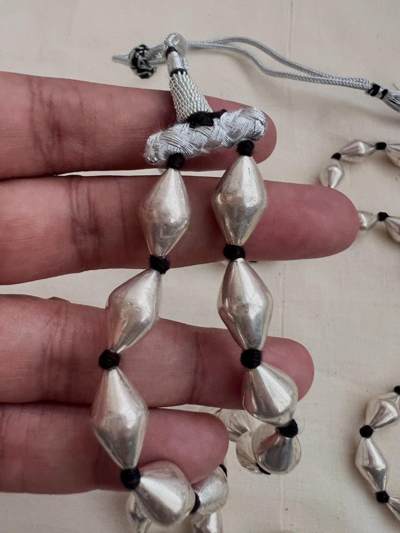 Two line dholki beads necklace-Silver Neckpiece-CI-House of Taamara