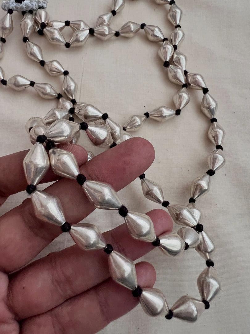 Two line dholki beads necklace-Silver Neckpiece-CI-House of Taamara