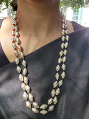 Two line dholki beads necklace-Silver Neckpiece-CI-House of Taamara
