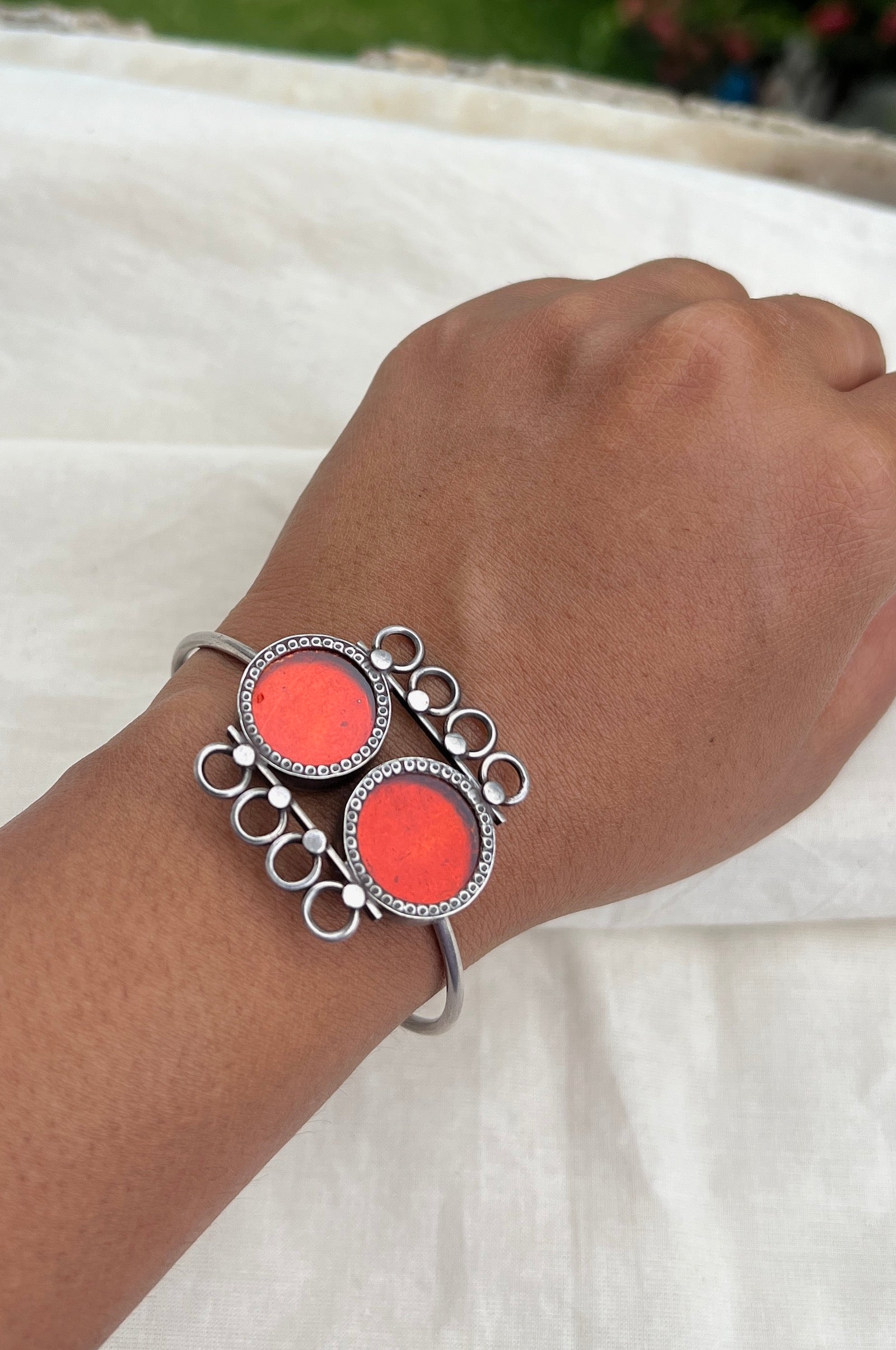 Two red circles-Silver Bracelet-EZ-House of Taamara