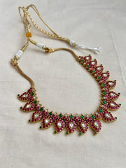 Two sided, gold polish kundan, ruby & emerald paisley necklace-Silver Neckpiece-CI-House of Taamara