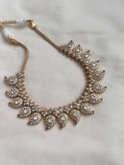 Two sided, gold polish kundan, ruby & emerald paisley necklace-Silver Neckpiece-CI-House of Taamara